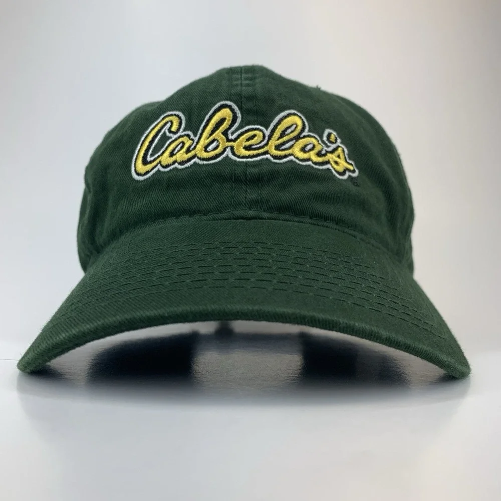 Cabela's Hat Dark Green Yellow Logo Adjustable Strap OSFM Baseball Cap